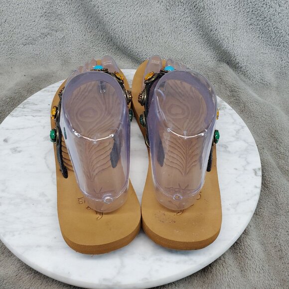 Corkys Shoes Womens Size 8 Black Leather Jeweled & Embellished Thong Sandals - Picture 5 of 9